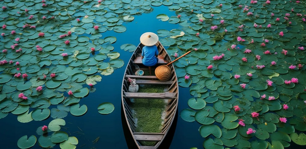 Poszter 91,3x44,5cm Csónak a tavirózsa között