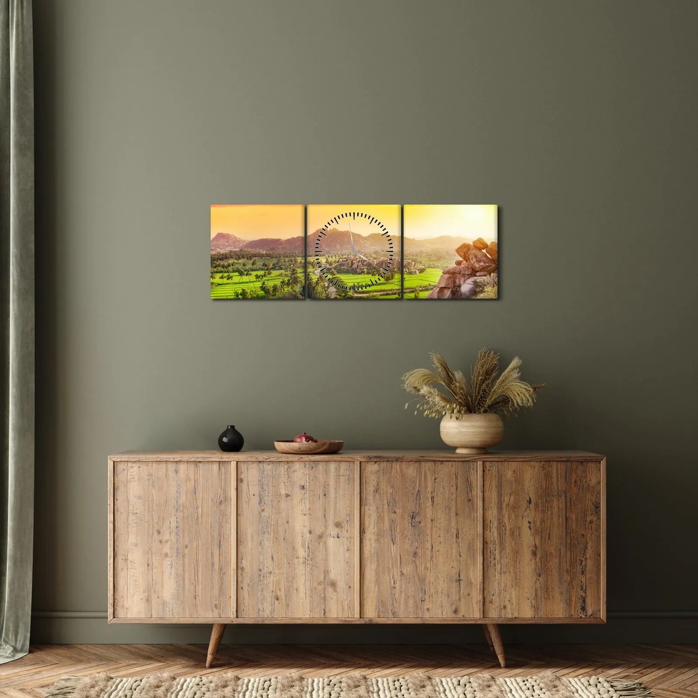 Kép a Hampi-völgyről Indiában (órával) (90x30 cm)