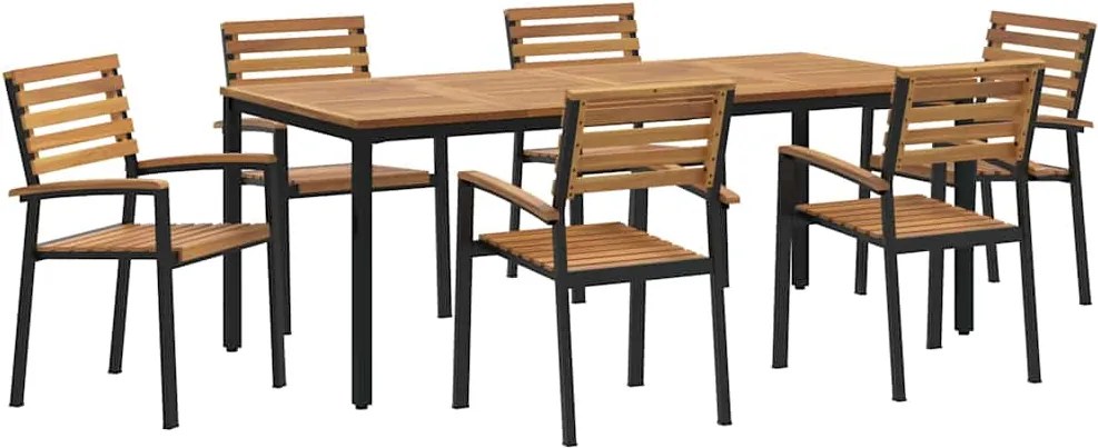 vidaXL Kert étkező szett 7 pcs Fekete Tömör Akácfa