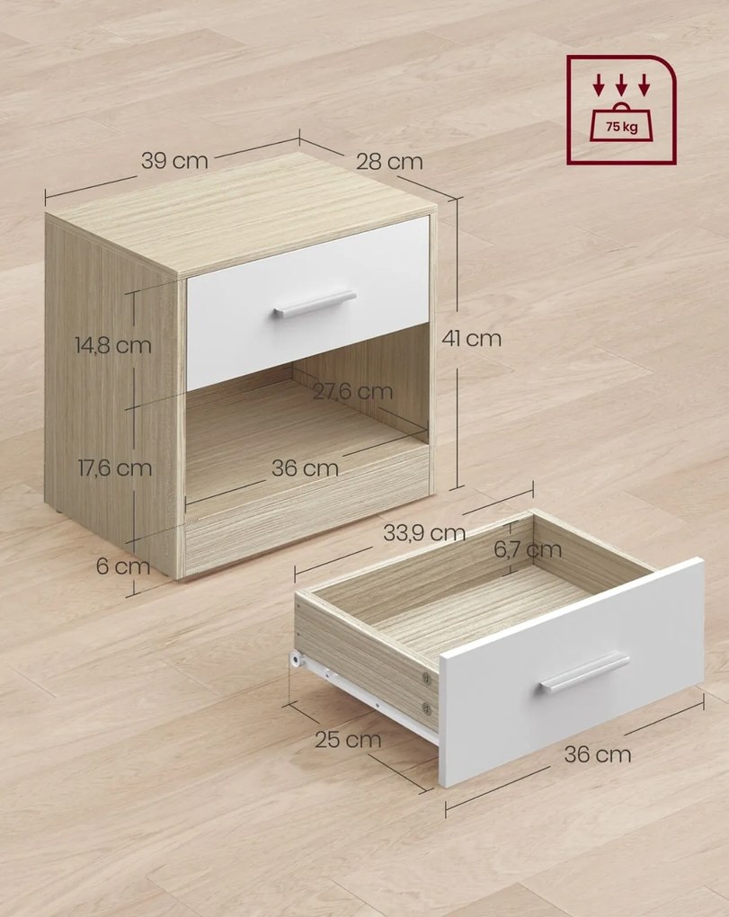 Éjjeliszekrények NOVERA szett 2 db 39x28 cm, bézs/fehér