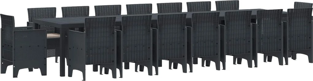 vidaXL Kerti étkező szett párnákkal párnával 17 pcs Antracit PP