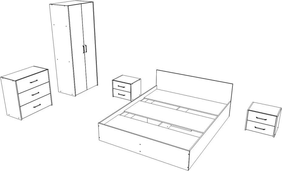 Malmo V2 hálószoba szett 160 x 200 cm-es ággyal, Fehér tölgy / Antracit