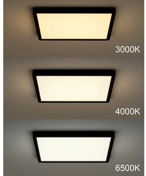 LED mennyezeti lámpatest, 32 W, 230 V, 3000/4000/6500 K, 40x40 cm, fekete