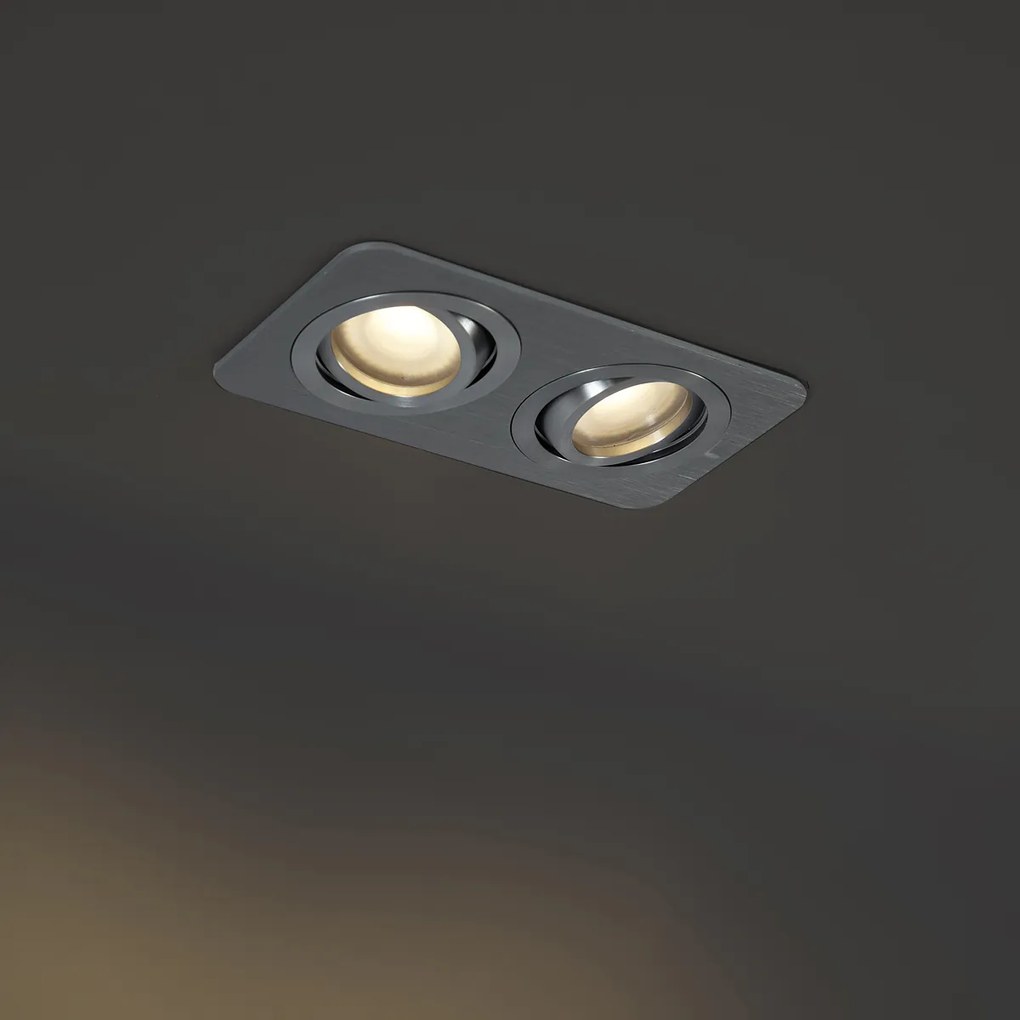 Lekerekített süllyesztett spotlámpa gunmetal GU10 50mm forgatható és dönthető IP44 2-lámpás - Alberto