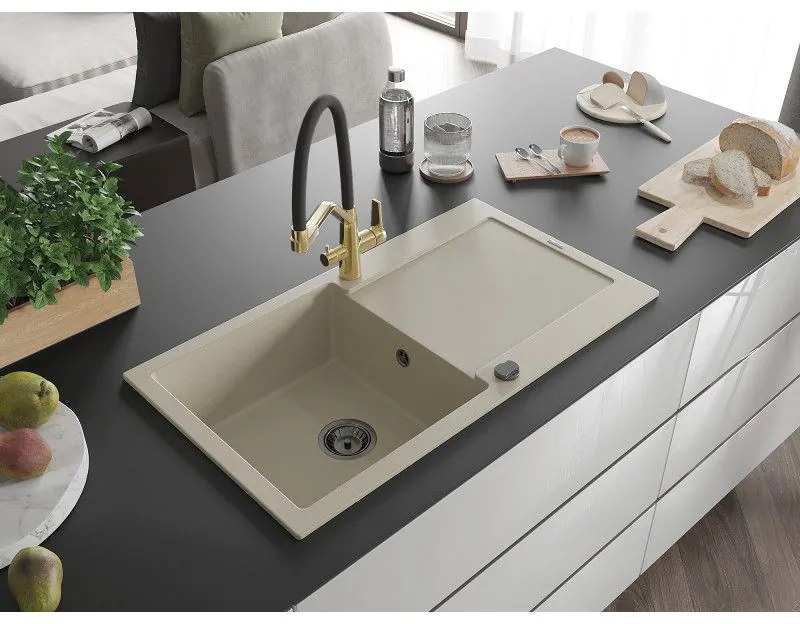 Mexen Leo, 1 kamrás gránit mosogató 900x500x190 mm és Duo mosogató csaptelep, bézs, 6501-69-671701-57-B