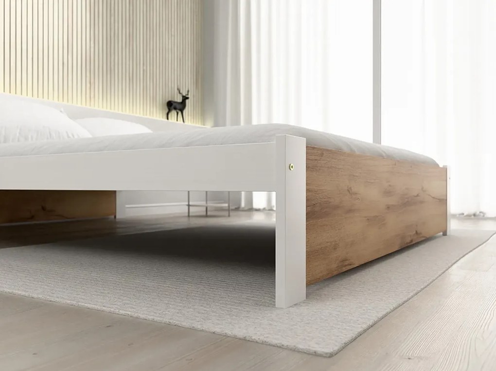 IKAROS ágy 160 x 200 cm, tölgy artisan/fehér Ágyrács: Léces ágyrács, Matrac: Sommera 18 cm matrac