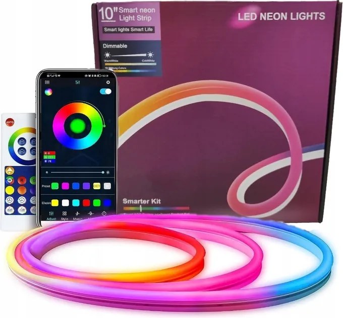 Led Szalag 10M Színes Csíkos Neon Rgb-ic Bluetooth Szett Alkalmazás Távirányító