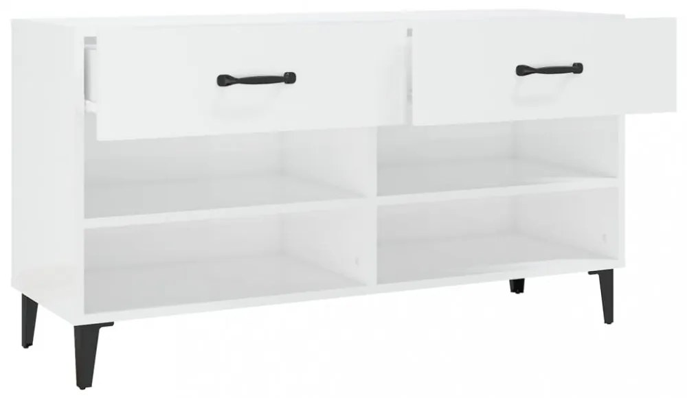 magasfényű fehér szerelt fa cipőszekrény 102x35x55 cm
