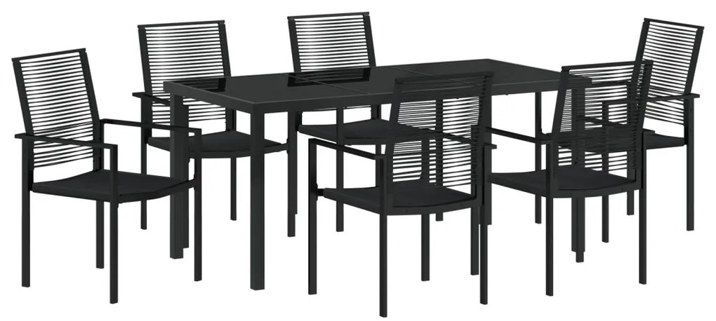 7 részes kerti étkező garnitúra fekete PVC rattan
