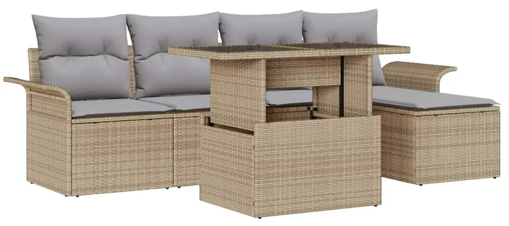 vidaXL Kerti Kanapé Szett párnával tárolóval 6 pcs Bézs Poli rattan