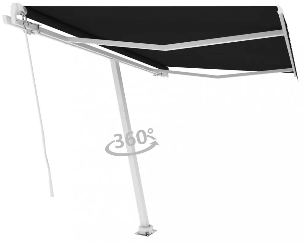 antracitszürke kézzel kihúzható póznás napellenző 350 x 250 cm