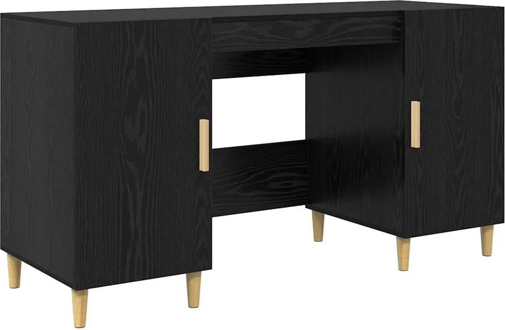 vidaXL Asztal polcokkal ajtóval Fekete tölgy 140 x 50 x 75 cm Faanyag