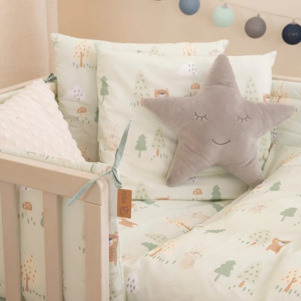Világoszöld pamut rácsvédő 170 cm Woodland Buddies – Roba