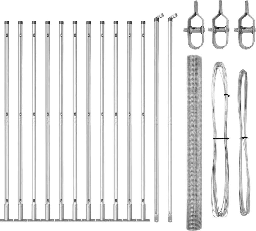 vidaXL Kerítésoszlop Ezüst 25 x 1,4 m (16 x 16 mm háló) Acél