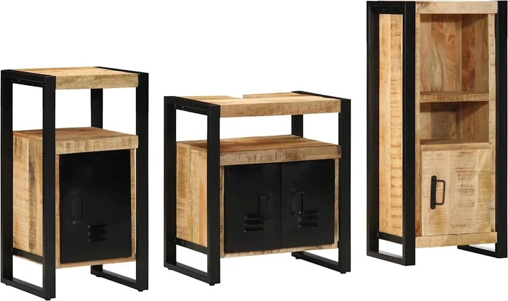vidaXL Fürdőszoba bútor szett 3 pcs Barna és fekete Tömör Mangófát