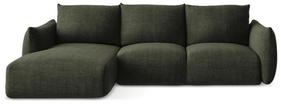Zöld kinyitható sarokkanapé (bal oldali-heverő résszel) Leila – Makamii