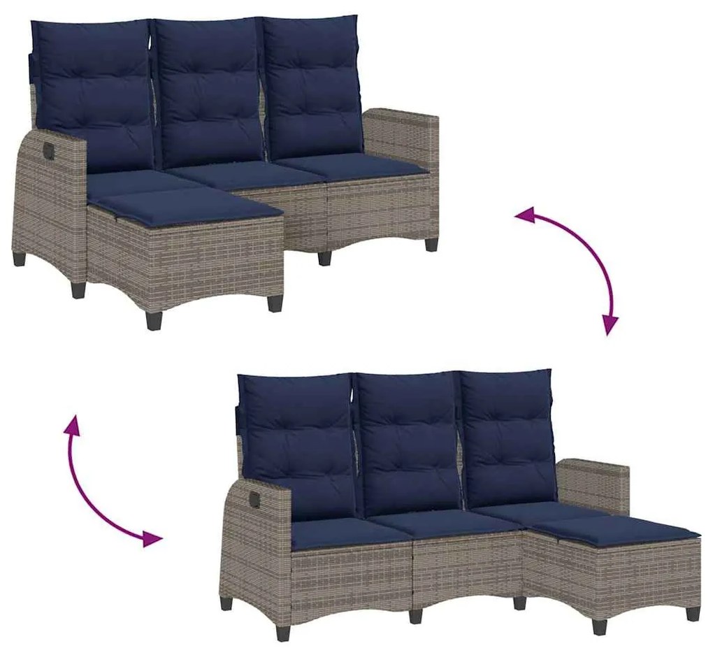 L-alakú szürke polyrattan fekvő kerti kanapé párnákkal
