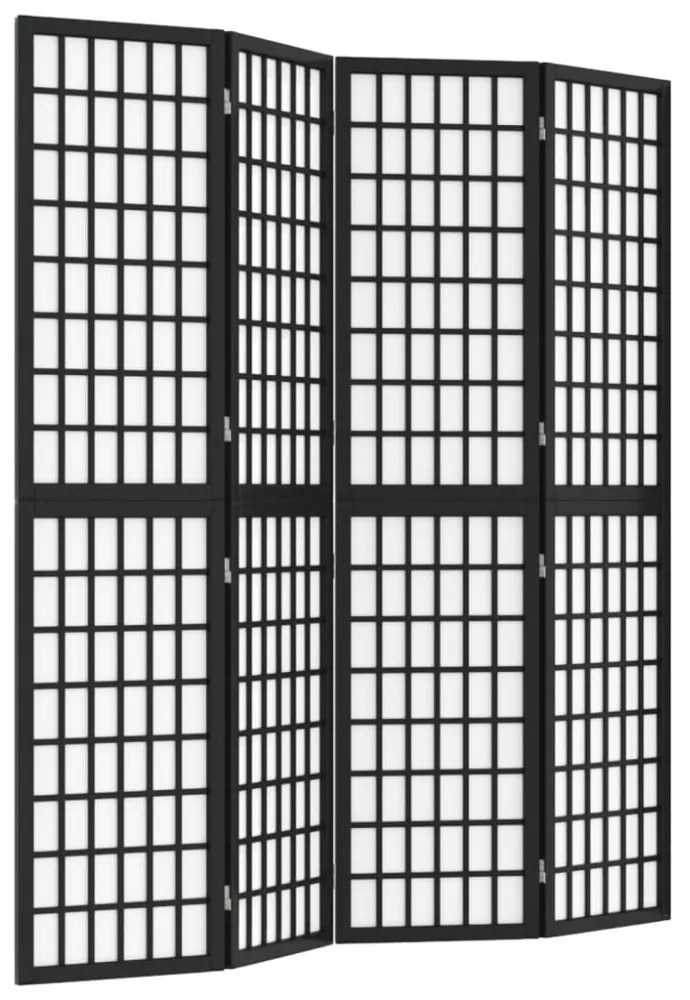 4 paneles fekete japán stílusú összecsukható paraván 160x170 cm