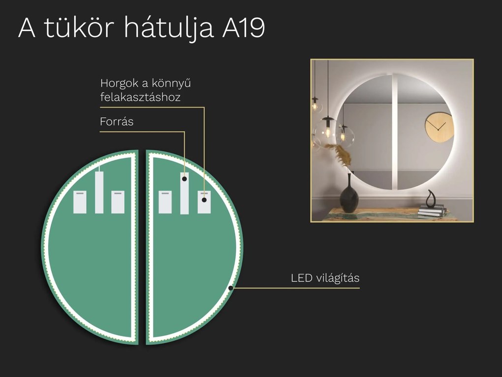 Atipikus tükör LED világítással A19