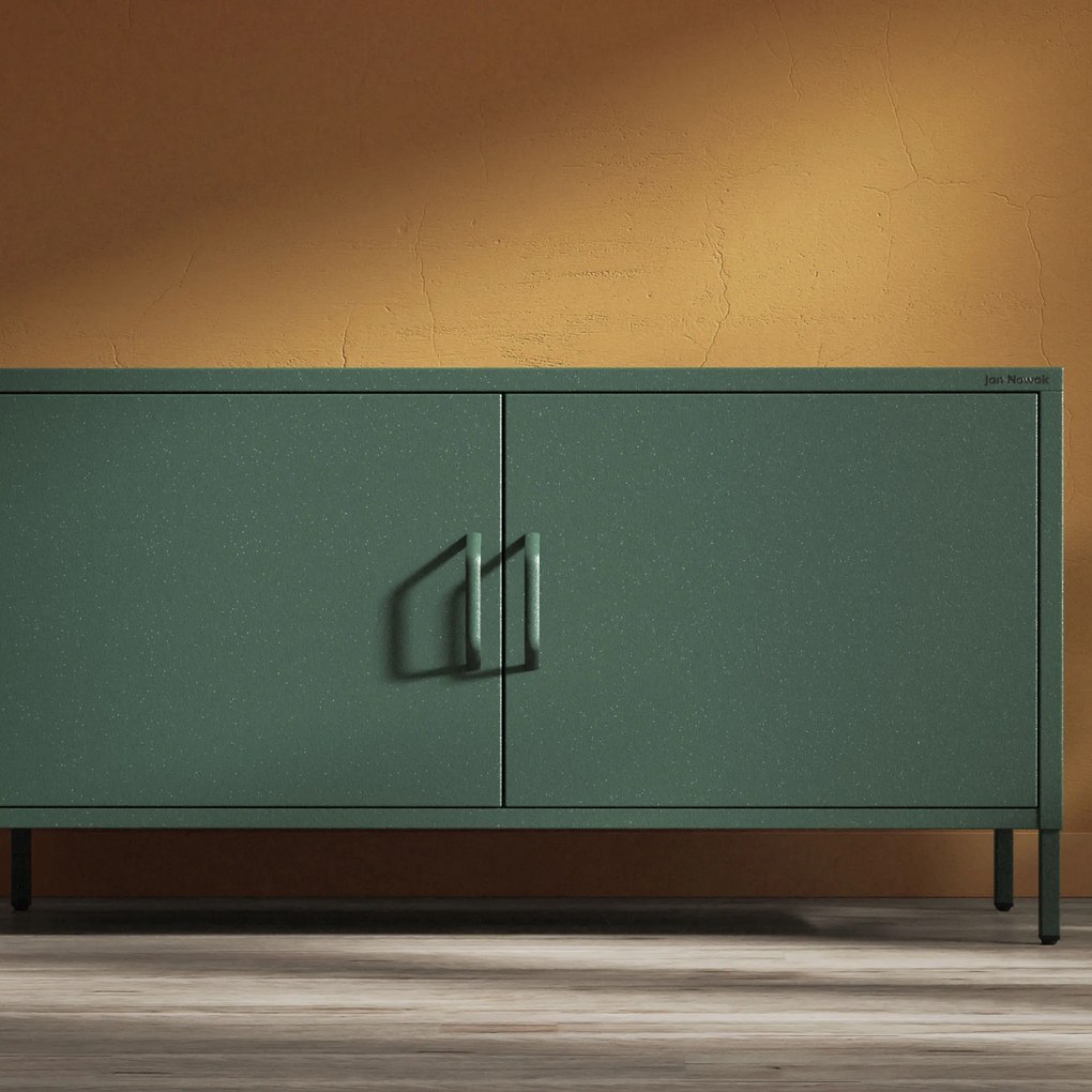 Fém TV-szekrény lábakkal, üvegzöld, 1150x595x400 mm: ROSA Modern