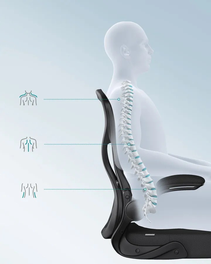 SONGMICS ergonomikus irodai szék, forgatható hálós íróasztali szék, fekete