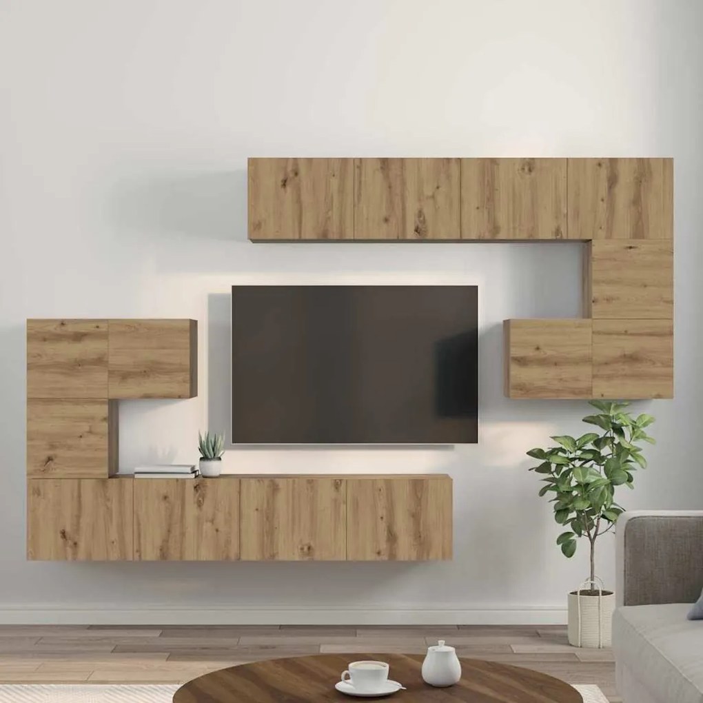 TV szekrény garnitúra Falra szerelhető 8 pcs kézműves tölgy
