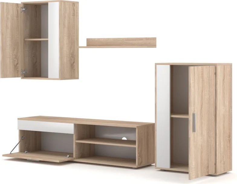 Nappali bútorfal Sonoma tölgy / fehér színkombinációban – BERNO