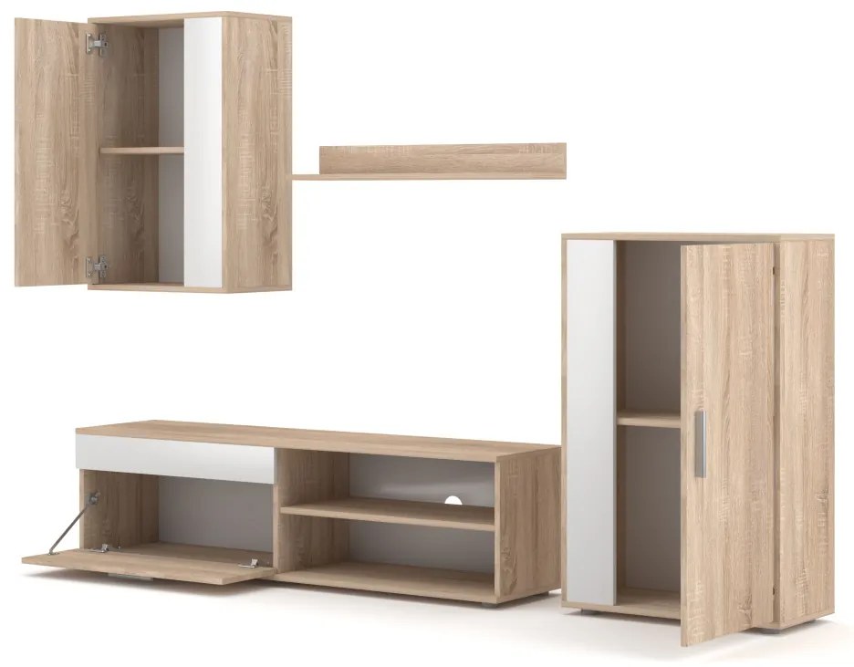 Nappali Szekrénysor Sonoma Tölgy / Fehér Színben. BERNO