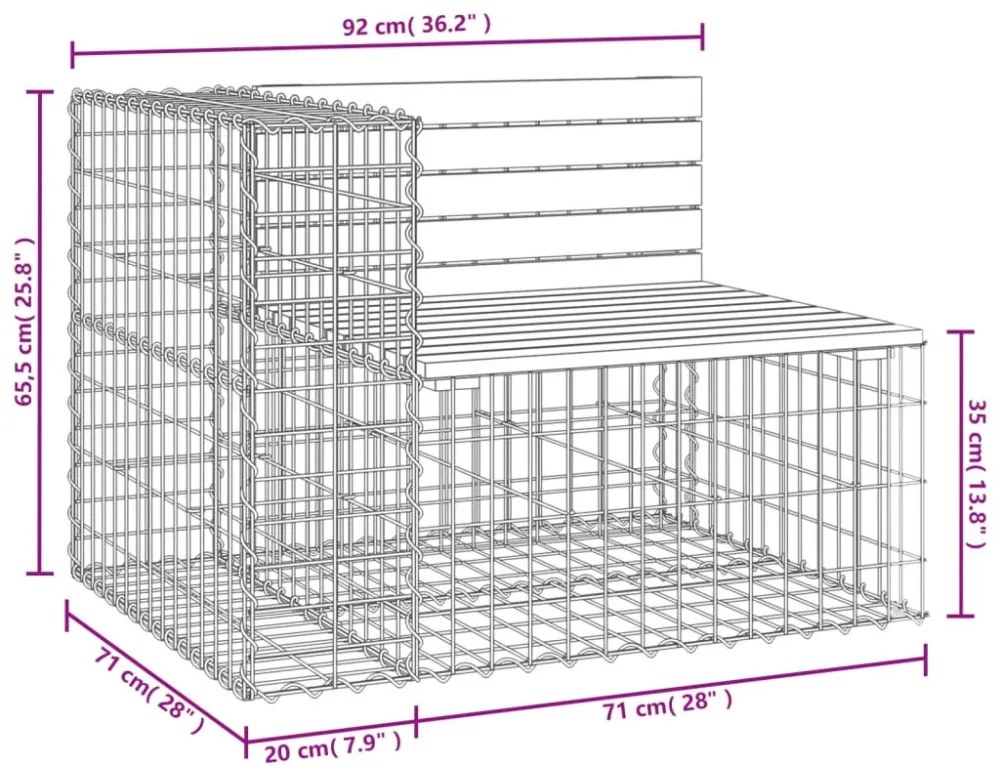 tömör fenyőfa gabion kerti pad 92x71x65,5 cm
