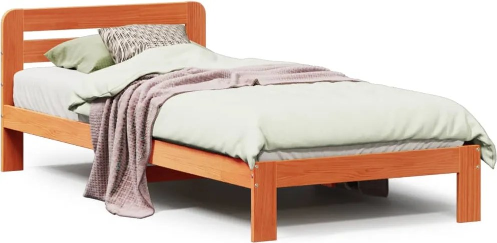 vidaXL viaszbarna tömör fenyőfa ágy matrac nélkül 90 x 190 cm