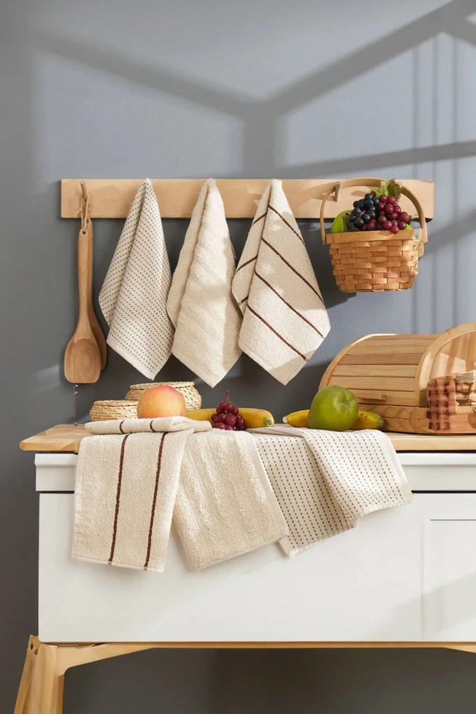 Sofya 6 részes pamut kéztörlő szett 30 × 50 cm, bézs