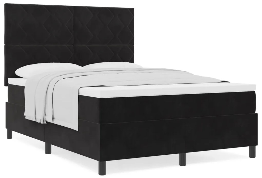 Boxspring Ágy Matraccal Fekete 140x190 cm Bársonyos