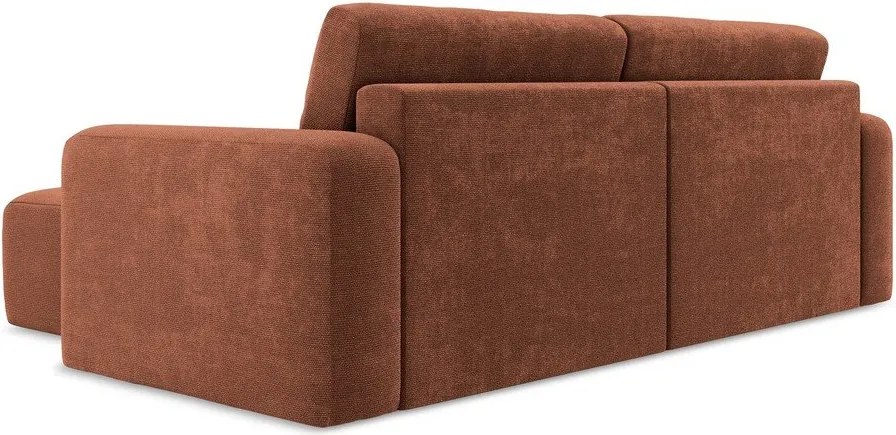 Terrakotta színű zsenília kinyitható-tárolóhelyes sarokkanapé (jobb oldali-heverő résszel) Kona – Makamii