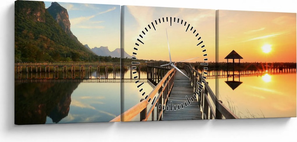 Fából készült móló képe (órával) (90x30 cm)