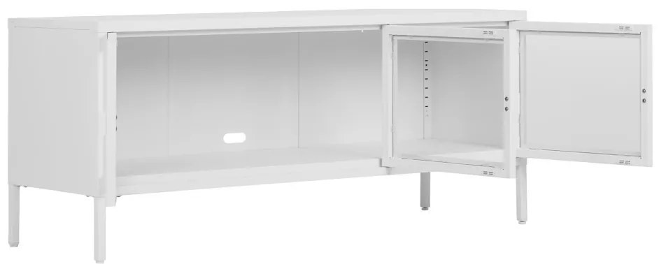 Brisbane TV-szekrény, 3 üvegajtó, acél, fehér 130x40x55 cm