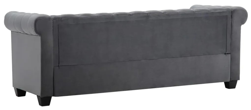 szürke 3 személyes bársony Chesterfield kanapé 199x75x72 cm
