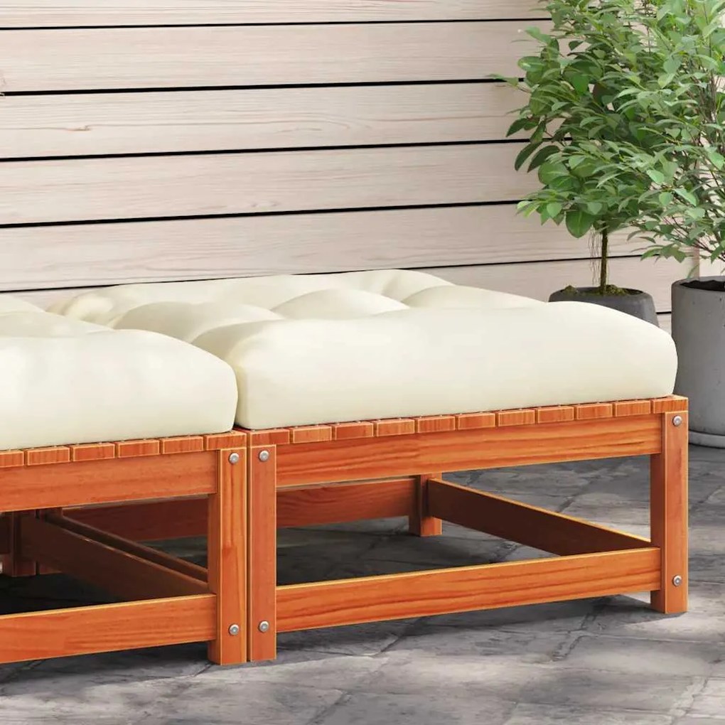 vidaXL viaszbarna tömör fenyőfa kerti lábzsámoly párnával