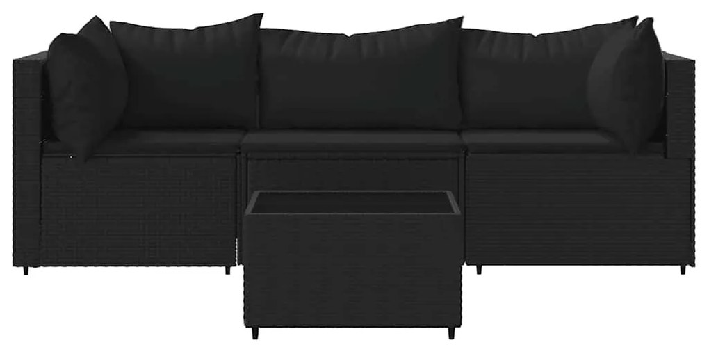 4 részes fekete polyrattan kerti ülőgarnitúra párnákkal