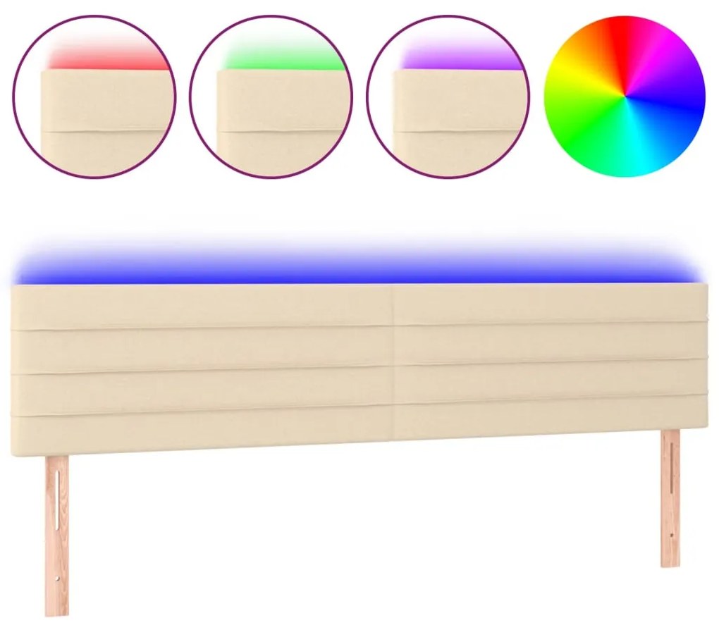 krémszínű szövet LED-es fejtámla 160x5x78/88 cm