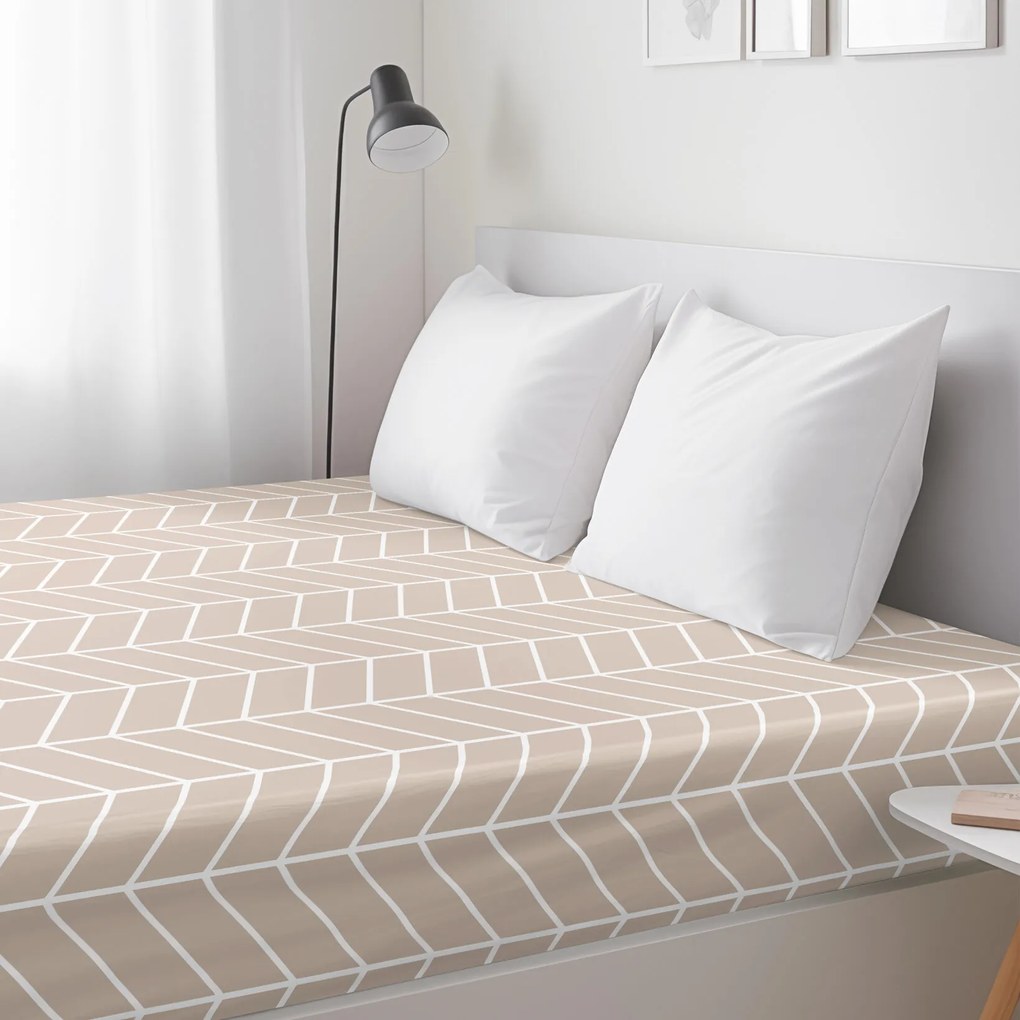 Goldea pamut körgumis lepedő - fehér cikkcakk bézsen 180 x 200 cm