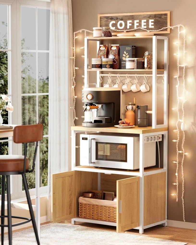 VASAGLE konyhai polc beépített konnektorral 40×60×170 cm, tölgy-fehér