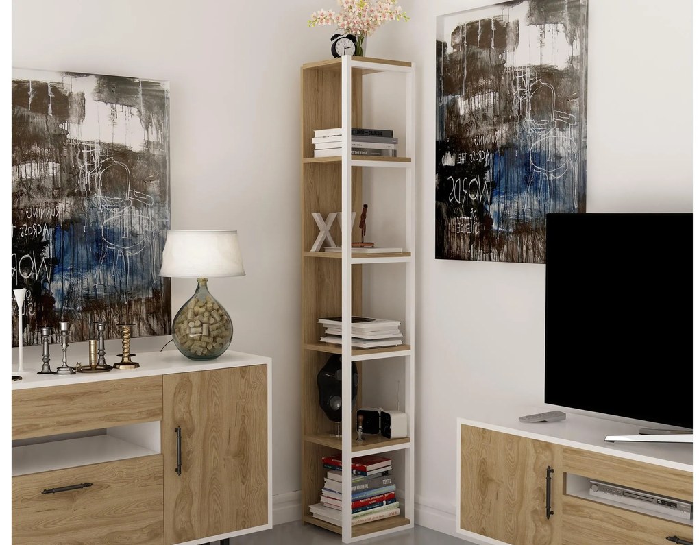 Regál Tortula (tölgy + fehér). Akció -23%. 1102613