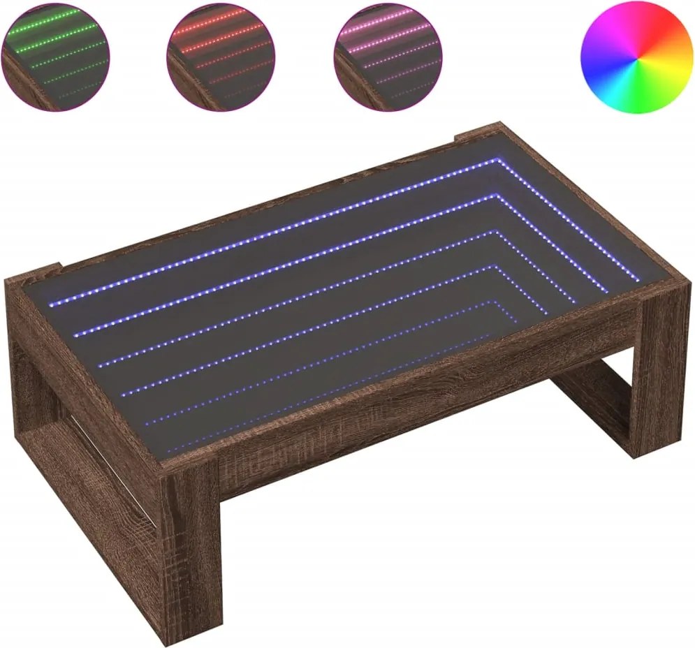 vidaXL barna tölgy végtelen hatású LED-es dohányzóasztal 90x53x30 cm