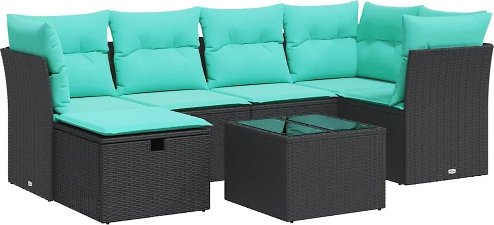 vidaXL 7 részes fekete polyrattan kerti ülőgarnitúra párnával