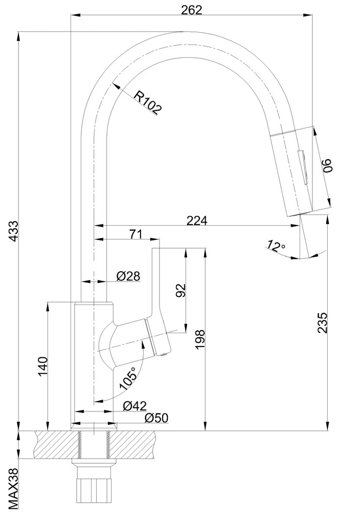 Invena Farsala, mosogató csaptelep kihúzható 2 funkciós kifolyóval h-433, króm, INV-BZ-40-U01-S