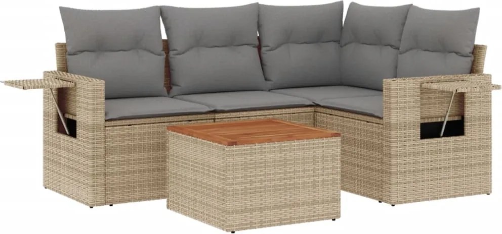 vidaXL 5 részes bézs polyrattan kerti ülőgarnitúra párnákkal