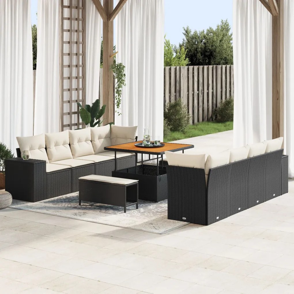 Kerti Kanapé Szett 11 pcs Fekete és Krém 80 x 80 x 71 cm