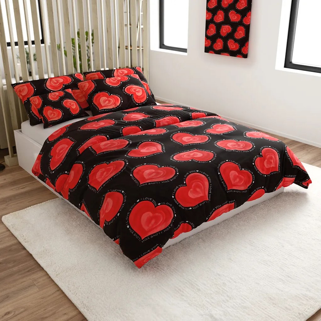 Poliészter-pamut ágyneműhuzat 2 ágyra VALENTINE, fekete Ágyneműhuzat mérete: 2 db 70 x 90 cm | 2 db 140 x 200 cm