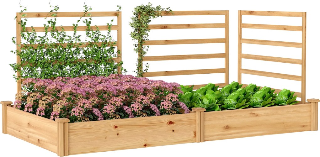 Outsunny emelt fa virágláda 3 kordonnal — 240 × 125 × 102 cm | Aosom