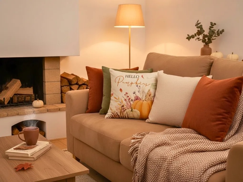 Párnahuzat HELLO PUMPKINS 45x45 cm, bézs